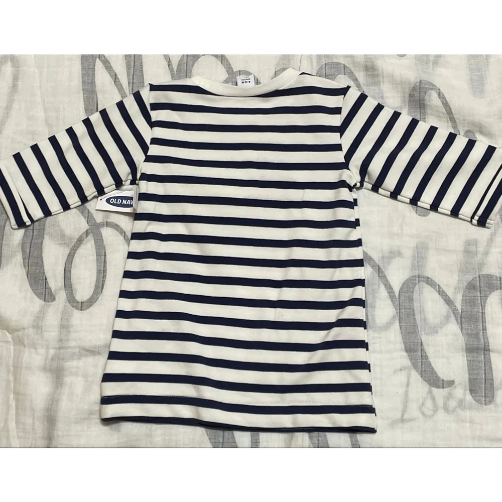 Baby Old Navy 6-12 months Long Sleeve dress White Navy Blue Striped